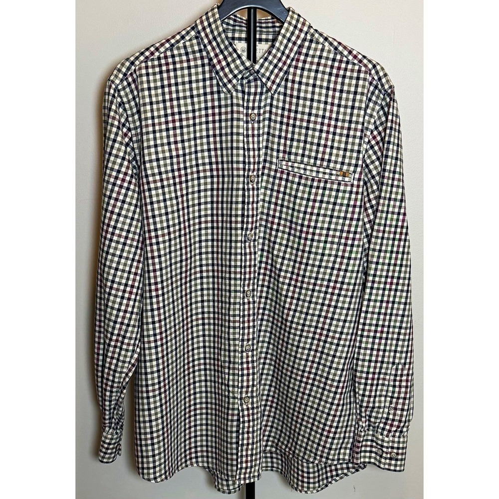 Beretta Men's XL Regular Woven Cotton Plaid Button-Down Shirt Multicolor Perfect